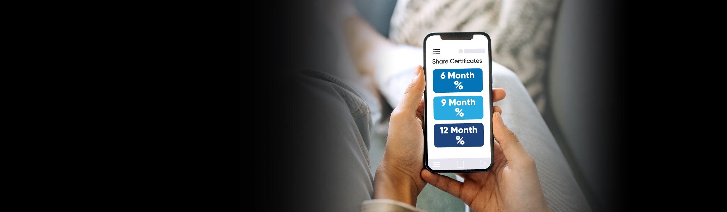 Mobile Phone Displaying Share Certificate Rates
