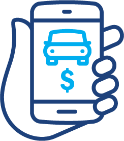 Hand holding a cellphone with an image of a car